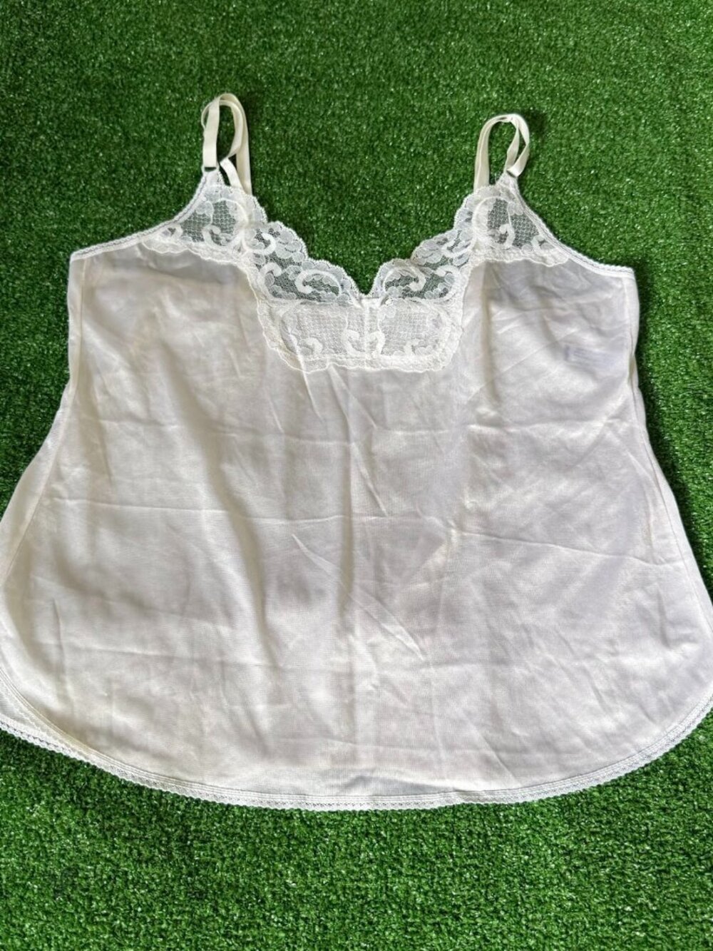 Vintage Sears White Antron Nylon Lace Camisole Lingerie Cami Size 32 Made in USA